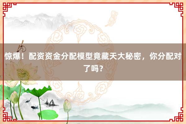 惊爆！配资资金分配模型竟藏天大秘密，你分配对了吗？