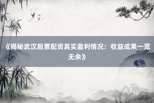 《揭秘武汉股票配资真实盈利情况：收益成果一览无余》