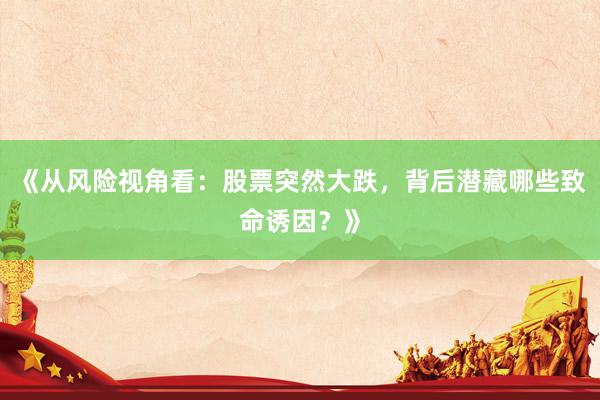 《从风险视角看：股票突然大跌，背后潜藏哪些致命诱因？》