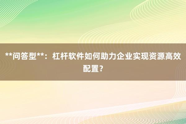 **问答型**：杠杆软件如何助力企业实现资源高效配置？