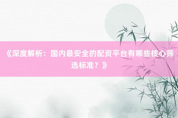《深度解析：国内最安全的配资平台有哪些核心筛选标准？》