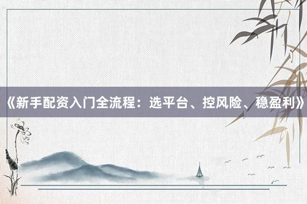 《新手配资入门全流程：选平台、控风险、稳盈利》