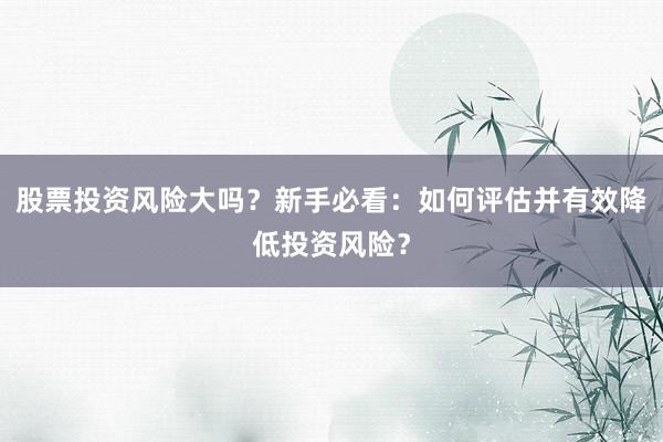 股票投资风险大吗？新手必看：如何评估并有效降低投资风险？