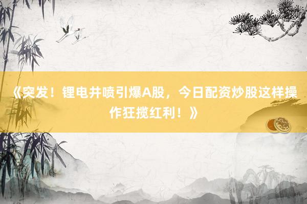 《突发！锂电井喷引爆A股，今日配资炒股这样操作狂揽红利！》