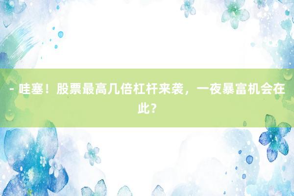- 哇塞！股票最高几倍杠杆来袭，一夜暴富机会在此？