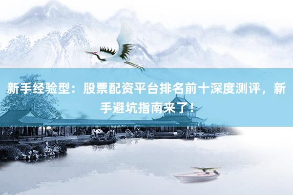 新手经验型：股票配资平台排名前十深度测评，新手避坑指南来了！